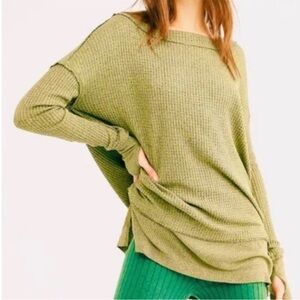 Free People We The Free North Shore Thermal Tunic Sage Green Waffle Knit- Size L